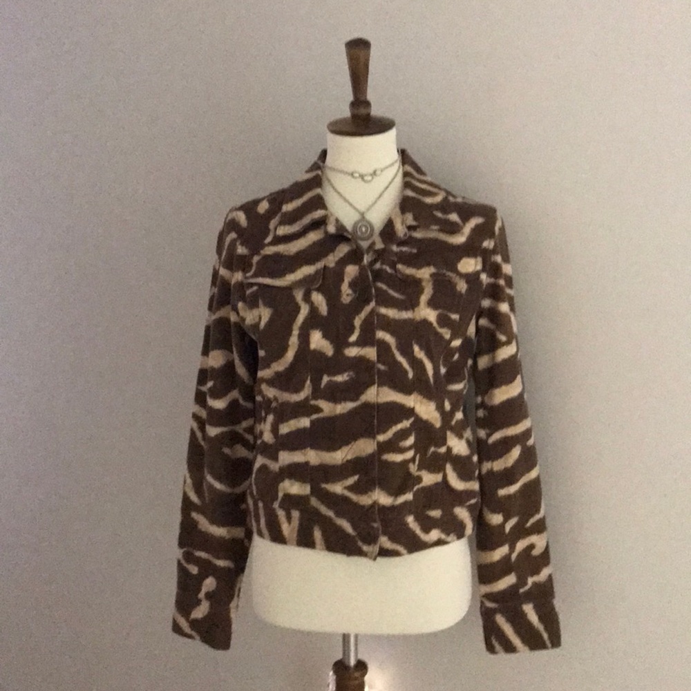 Ralph Lauren Brown & Tan Zebra Print Denim Jean Jacket
